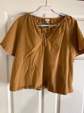 a new day Tie-Front Short Sleeve Blouse in Camel
